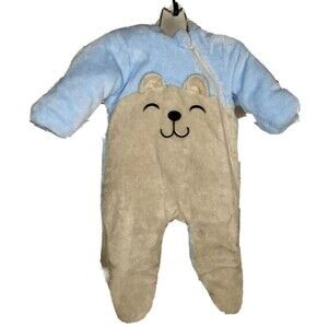 Polar Bear Pajamas Boys 0-3M Blue and Gray One Piece Newborn Fleece